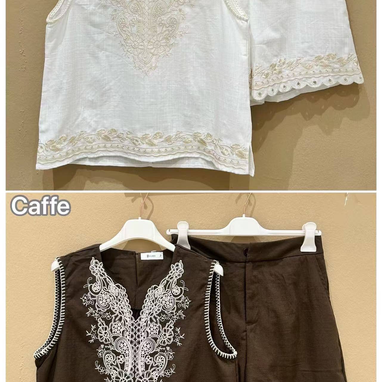Broderat set med topp och shorts vit - Bild 2
